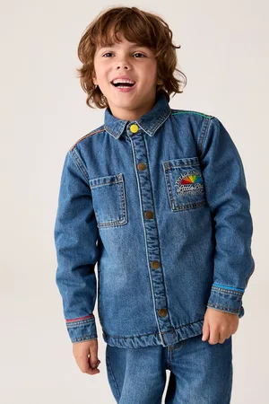 Little Bird Boys Borg Lined Washed Denim Rainbow Embroidered Shacket