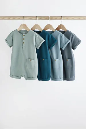 Next Boys Ribbed Baby Jersey 100% Cotton Rompers 4 Pack