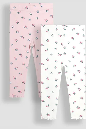 JoJo Maman Bébé Girls Berry Rib Frill Leggings 2 Pack