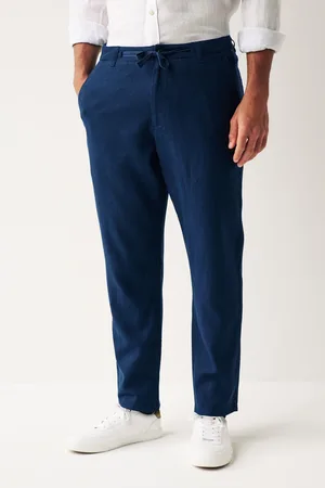 Next Mens Navy Linen Viscose Drawstring Trousers