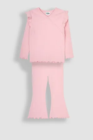 JoJo Maman Bébé Girls Rose Wrap Rib Top & Leggings Set