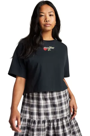Converse Black Oversized Hearts Cropped T-Shirt L