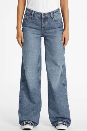 Guess Womens Medium Wash Stretch Wide Leg Denim Jeans