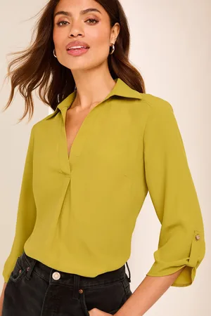 Lipsy London Womens V Neck 3/4 Sleeve Collared Blouse