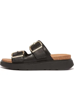 FitFlop Gen-FF Buckle Two-Bar Leather Black Slides AU 6 (EU 37)