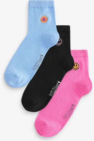 Wild Feet Womens Padlock Embroidery Cropped Crew Socks 3 pack