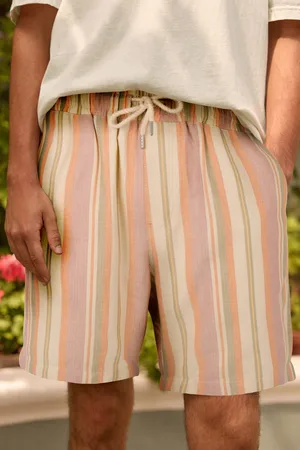 Next Mens Pink/White Edit Striped Dock 100% Cotton Shorts