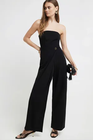 River Island Black Bandeau Wrap Jumpsuit AU 12