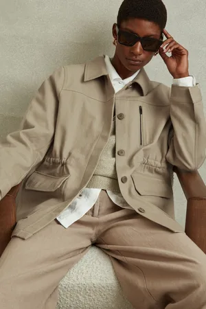 Reiss Womens Neutral Brooklyn Cotton Canvas Drawstring Waist Overshirt