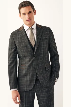 Next Mens Charcoal Tailored Fit Trimmed Check Suit Jacket