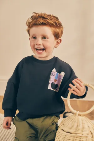 Next Boys Navy Crew Neck 100% Cotton Sweatshirt (3mths-7yrs)