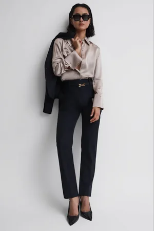 Reiss Womens Navy Haisley Wool Blend Tapered Suit Trousers