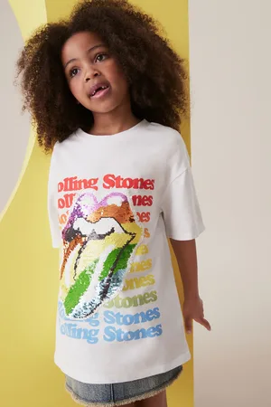 The Rolling Stones Girls Ecru Oversized Rolling Stones 100% Cotton T-Shirt (3-16yrs)