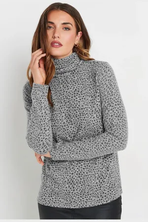 Long Tall Sally Womens Animal Print Roll Neck Soft Touch Top