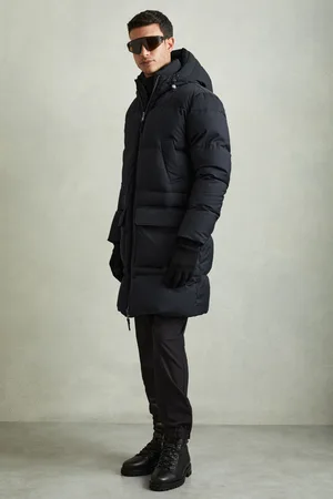 Reiss Mens Navy Stadium Quilted Longline Puffer Jacket