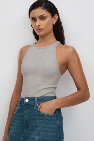 GOOD AMERICAN Womens Cotton Ribbed Vest