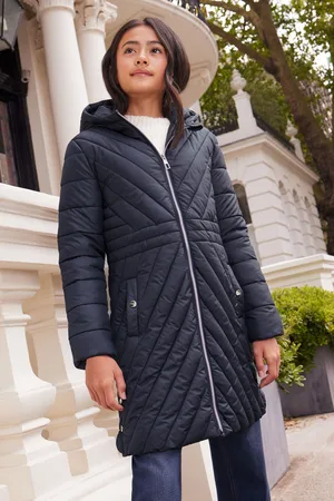 Lipsy London Girls Navy Shower Resistant Midweight Longline Padded Coat (3-16yrs)