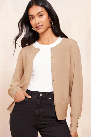 Friends Like These Womens Camel 2 Pack Crew Neck Cardigan