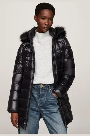 Tommy Hilfiger Womens Gloss Down Tyra Brown Coat With Faux Fur