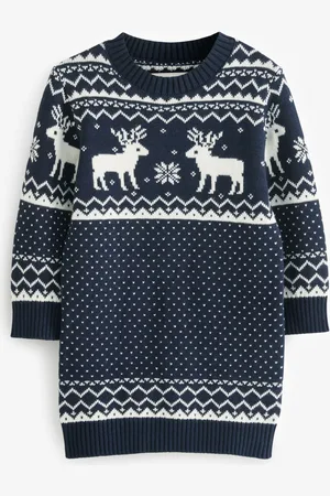 The Little Tailor Kids Christmas Reindeer Fairisle Pattern Dress 1.5