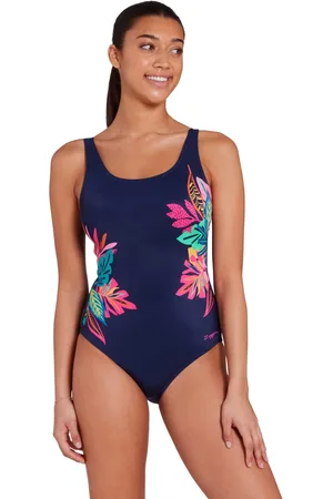 Zoggs Blue Adjustable Kuringai Scoopback Tummy Control Swimsuit AU 16