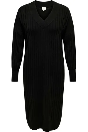 ONLY Womens Curve V-Neck Midi Knitted Jumper Dress