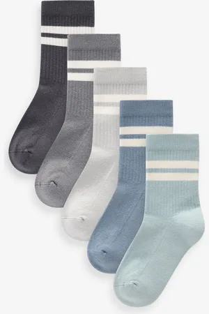 Next Boys Mineral /Grey Cushioned Footbed Cotton Rich Ribbed Socks 5 Pack