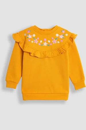 JoJo Maman Bébé Girls Mustard Embroidered Frill Sweatshirt