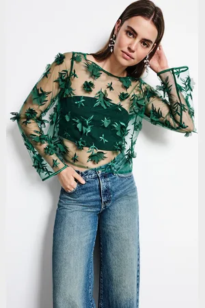 Next Womens 3D Floral Long Sleeve Mesh Top