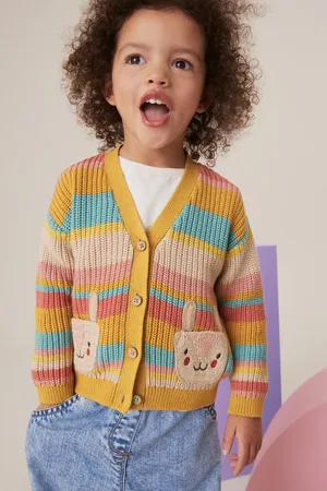 Next Girls Rainbow 100% Cotton Stripe Bunny Cardigan (3mths-7yrs)