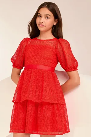 Lipsy London Girls Lace Puff Sleeve Occasion Dress (5-16yrs)