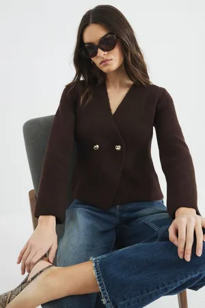 River Island Brown Chrome Asymmetric Button Cardigan L