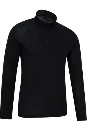 Mountain Warehouse Black Mens Merino Quarter Zip Thermal Top L