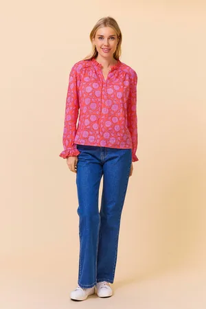 ASPIGA Red Rosie Block Print 100% Cotton Blouse S