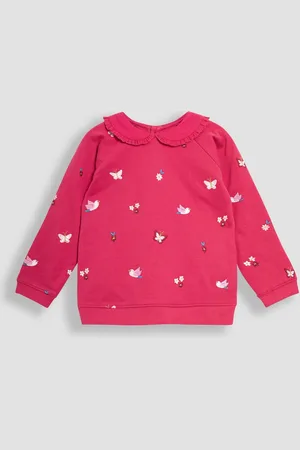 JoJo Maman Bébé Girls Raspberry Bird Embroidered Collar Sweatshirt