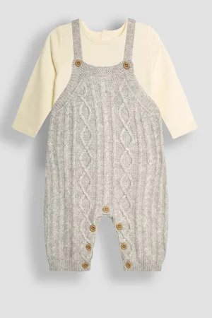 JoJo Maman Bébé Grey Cable Knit Dungarees & Top Baby Set