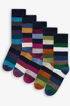 Next Mens Striped 5 Pack Cushioned Sole Comfort Socks