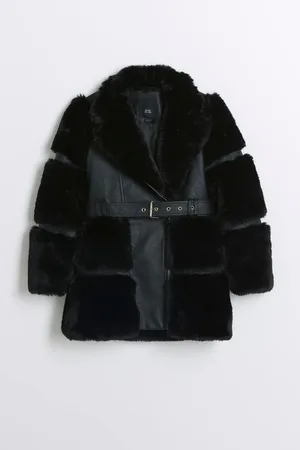 River Island Girls Girls Panelled Faux Fur Coat