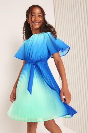 Love & Roses Girls Ombre Flutter Sleeve Pleated Dress (5-16yrs)