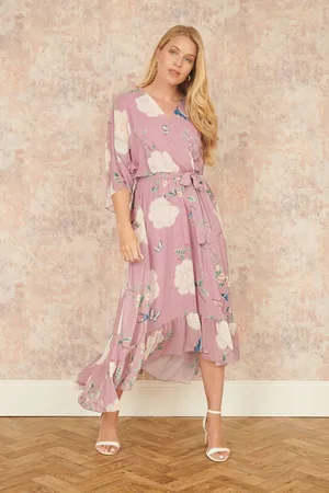 Yumi Bird and Floral Print Midi Wrap Dress AU 14
