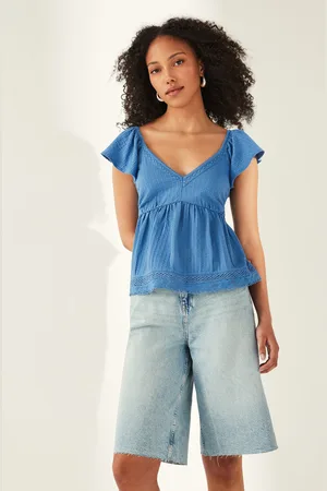 Next Womens 100% Cotton Lace Trim Flutter Sleeve Summer Holiday Top