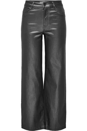 JDY Womens High Waisted Wide Leg Metallic Coated Jeans