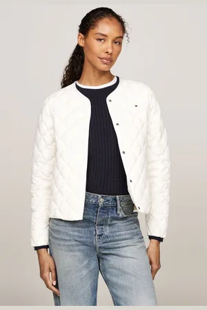 Tommy Hilfiger Womens Blue Down Quilted Collarless Jacket