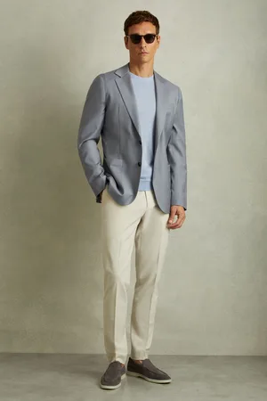 Reiss Mens Airforce Azure Wool Blend Single Breasted Blazer with Silk