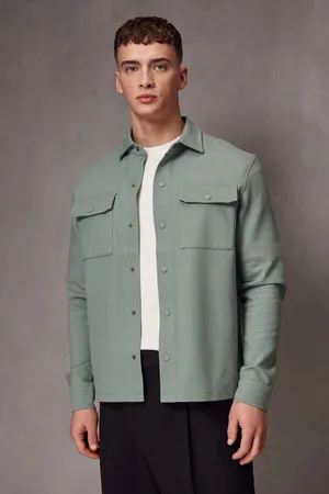 Next Mens Dark Sage Regular Fit Popper Shacket