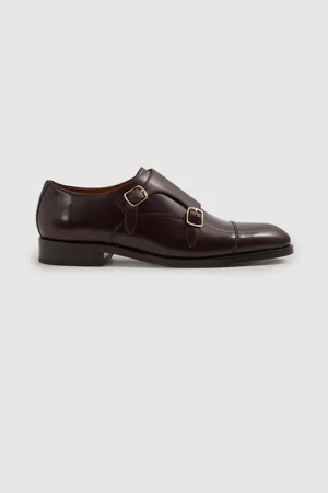 Reiss Mens Oxblood Amalfi Leather Double Monk Strap Shoes