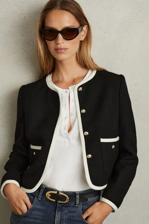 Reiss Womens Brianna Wool Blend Contrast Trim Jacket