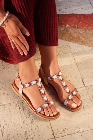 Linzi Rose Gold Sandie T-Bar Embellished Flat Sandals AU 10 (EU 41)