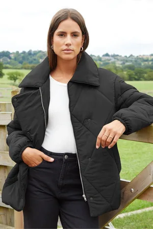 Threadbare Womens Collared Diamond Quilted Short Jacket