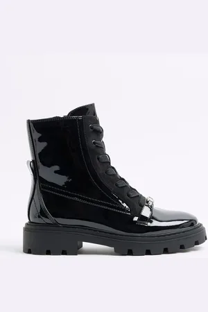 River Island Black Patent Lace Up Boots AU 8 (EU 39)